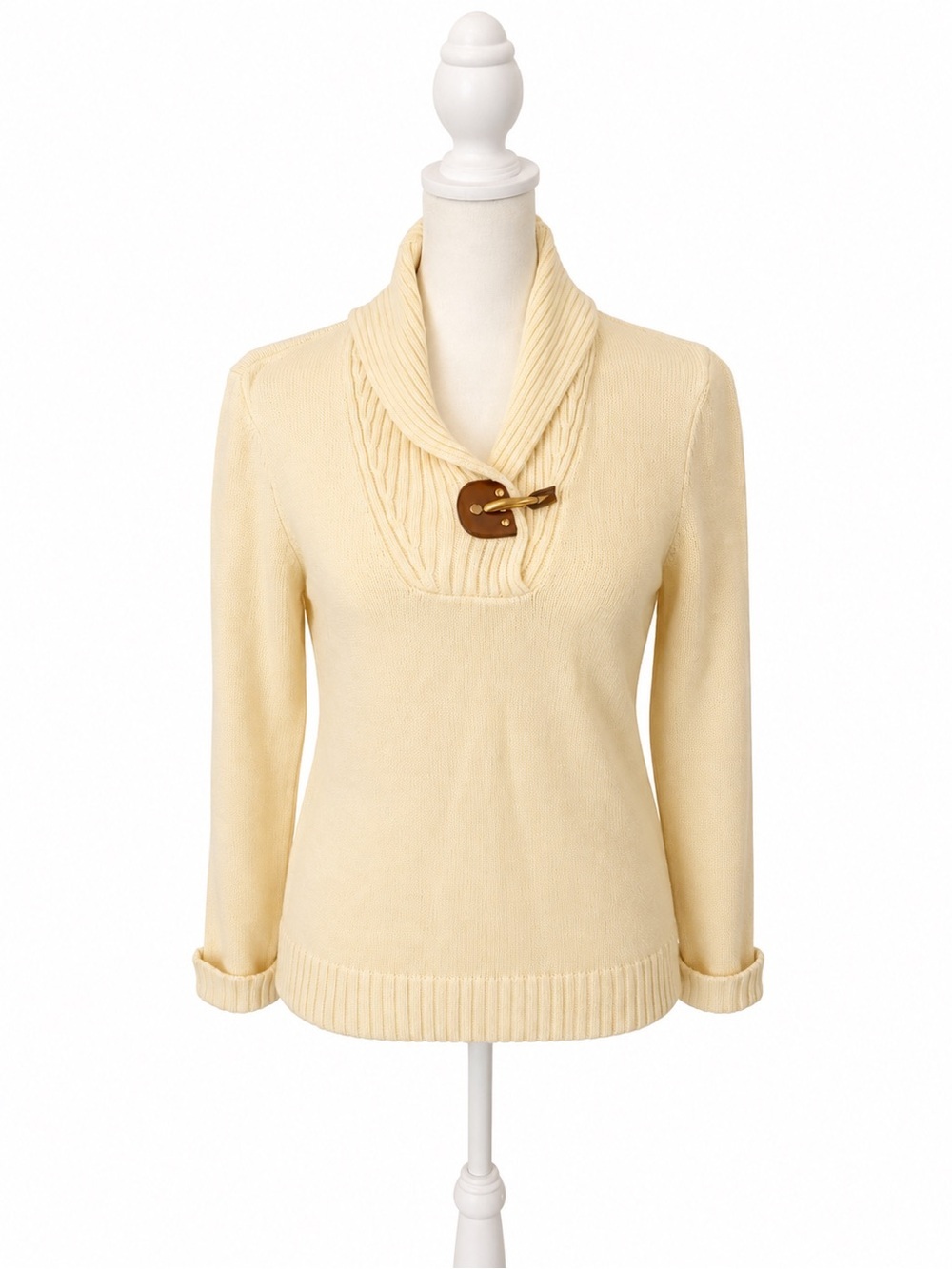 Ralph Lauren Cream Shawl Collar Toggle Sweater